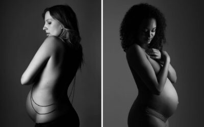 portrait de femme enceinte nu en noir et blanc