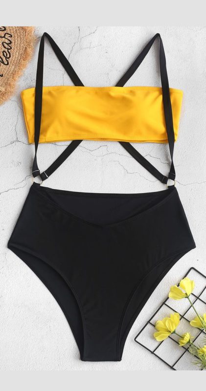maillot de bain jaune noir original zaful